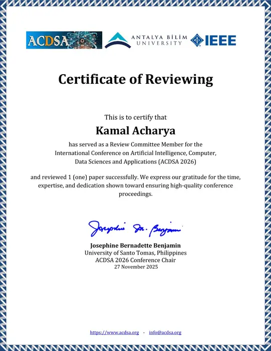 ACDSA Reviewer Certificate
