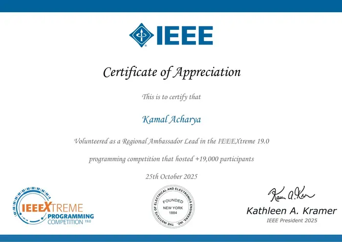 IEEEXtreme Certificate